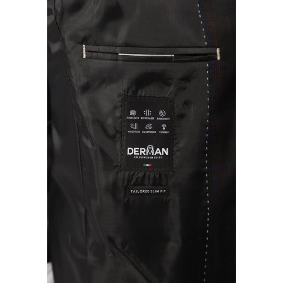 Derman Red Square Patterned Fabric 3 Piece Suit - Picture 6 of 6